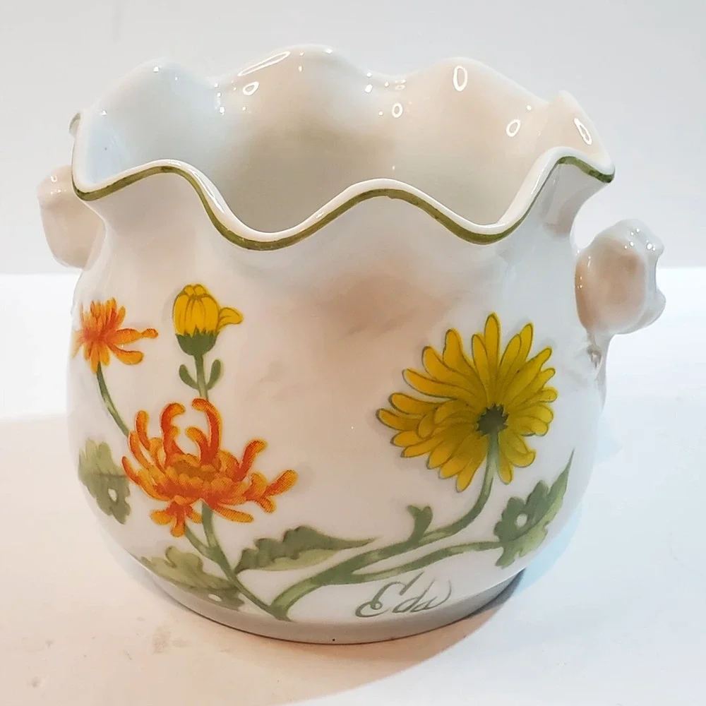 Vintage Seymour Mann Chrysanthemum Watercolor Eda Sugar Bowl Vase Planter